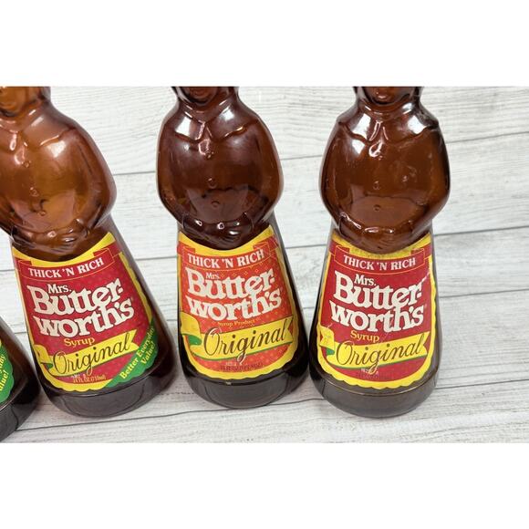 Vintage Mrs. Butterworth’s Syrup Amber Glass Bottle 12&24 Oz w/ Plastic Cap Lot - Picture 2 of 9